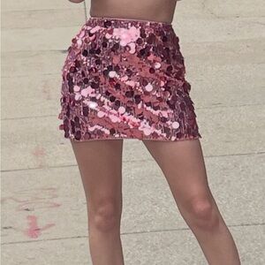 Pink Sequin Mini Skirt